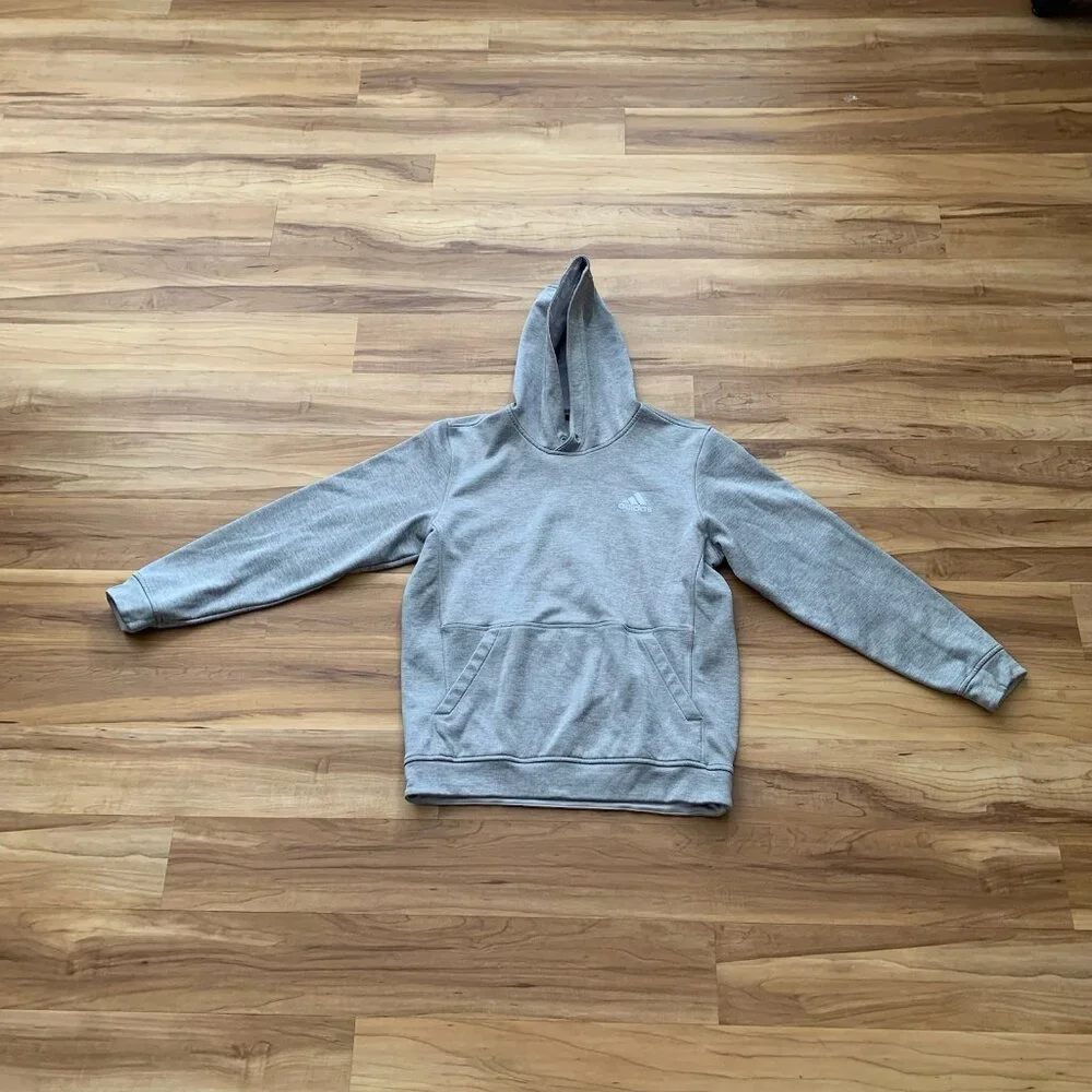 Adidas Sweatshirt Men’s Medium Gray Hoodie Pullover Climawarm Knit Fleece Logo
